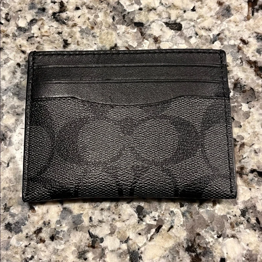 Coach New York Signature ID Pass card case wallet new charcoal black F58110